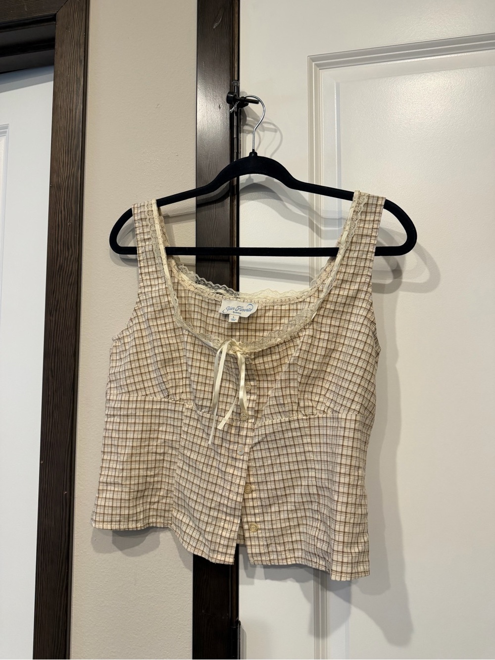 Your favorite by pacsun Sleeveless Cream Plaid Tie-Front Top